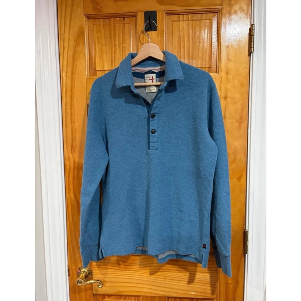 Relwen Textured Knit Sweater Pullover Blue Long Sleeve Cotton Crew Henley Hybrid